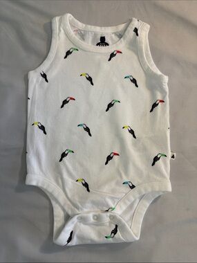 GAP White Baby Onesie with Multicolored Toucan Print